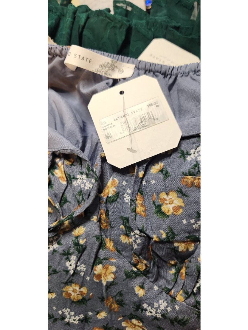 Altar'D State Blue Floral Long Slv Cropped Top Shirt Blouse XS XSMALL Womens NEW - Picture 8 of 8